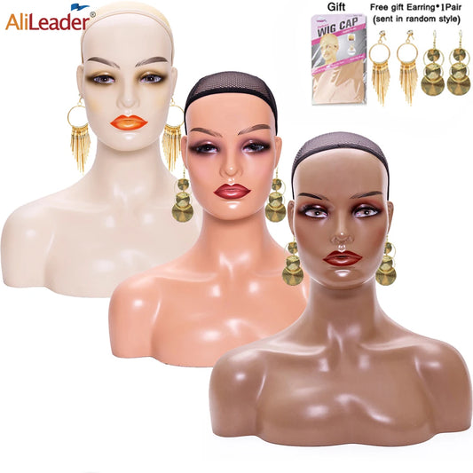 Mannequin Head With Shoulders White Brown Beige Realistic Mannequin Head For Wig Display Head Stand Skin Female Wig Heads