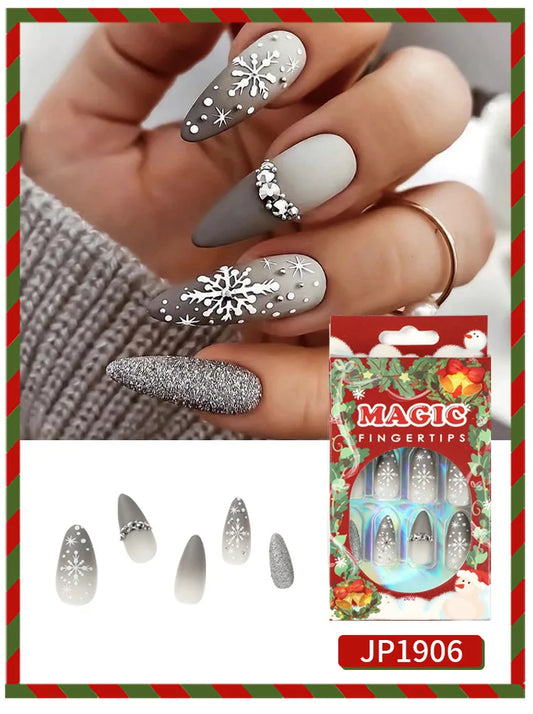 24 pezzi di pressa finta natalizia sul set di unghie Flakes Snow Wedable Suggerimenti indossabili Copertura completa artificiale Ballerina False Nails Art Art