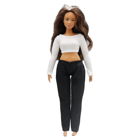 New 30cm 1/6 Doll jeans Striped Tshirt set Daily Wear Clothes for curvy Barbies doll Accessories