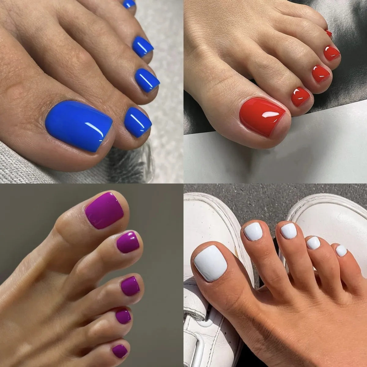 24 -stks Solid Color Tenails Franse minimalistische teen nagels nep volledige dekking waterdichte afneembare kunstmatige pers op nagels wit