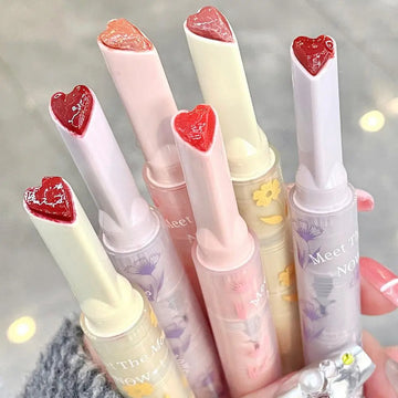 Flower Jelly Lipstick Makeup Love Shape Lip Mirror Water Light Long-lasting Moisture Lipgloss Women Professional Beauty Cosmetic