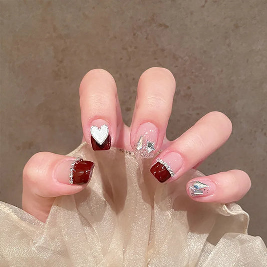 24 -stcs Moon Design Rhinestones valse nagels Acryl Volledige omslag Lange doodkist nep nagels Afneembare ballerina Nageltips Druk op spijker