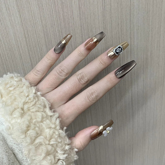 fake nails pearl decoratively wearable dark colour easy to remove reusable suit winter match coat Chinese style