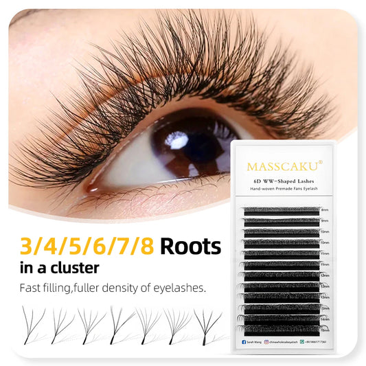 MASSCAKU 12 Rows Automatic Flowering W Shape Bloom Individual Eyelashes Extension Wholesale Professional Soft Light Lashes