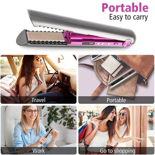 Mini 2 In 1 Rollerflat Iron Usb 4800mah Hair Straightener Curler Professional Wide Plate Iron Straighteners Styling Appliances