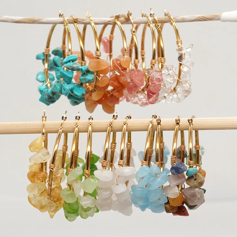 Vlen Hot Vendre des boucles d'oreilles en pierre naturelle multicolores pour les femmes plaquées d'or 18 K bijoux faits à la main de haute qualité Aretes de Mujer