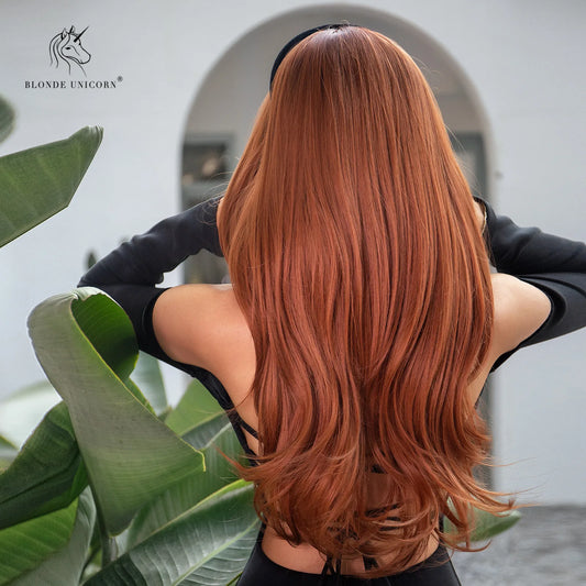 Blonde Unicorn Synthetic Long Straight Wig Red Brown Copper Ginger for Women Natural Wave Wigs with Bangs Heat Resistant Cosplay