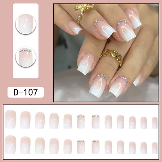White Simple Gradient with Diamond Square Head Wearing Nail Patches False Nails Detachable Nail Enhancement