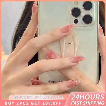24pcs Pink Nude Fake Nails Stickers Artificial False Nails Stiletto Full Cover Gel Nail Y2k Style Fake Nail Wearable  Fingernail