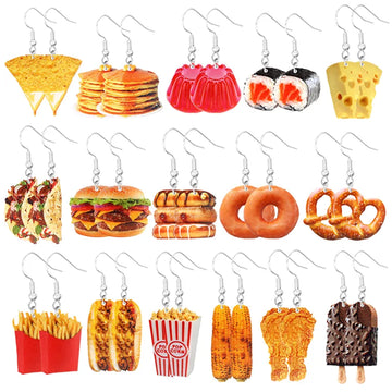 Food Earring 2D Handmade Cute Interesting Taco Corn Crunchy Burger Biscuits French Fries Ice Cream Cheese Cute