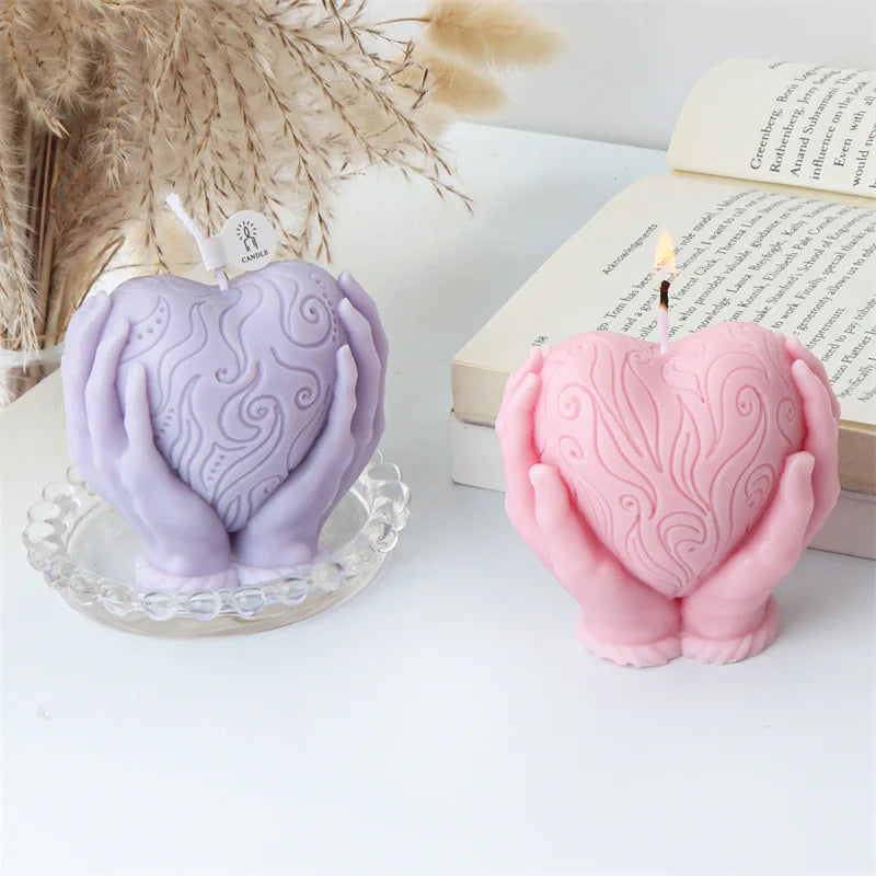 Hand Hold Love Candle Making Tool Relief Pattern Heart Soap Plaster Silicone Mould Wedding Chocolate Decor Valentine's Day Gift