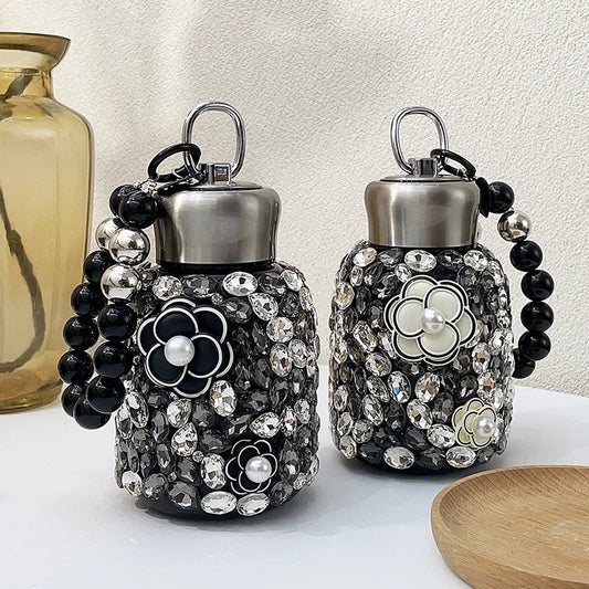 Tazza isolata in cristallo di diamante grande pancia tazza in acciaio inossidabile a tazza portatile per perle intarsio intarsio intarsio in bottiglia d'acqua
