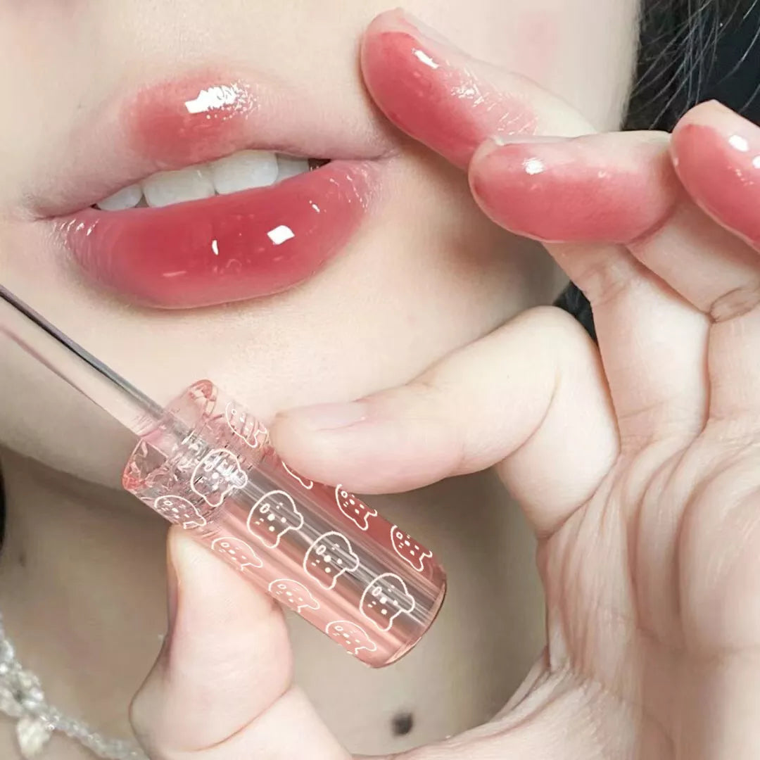 Cherry Pink Lip Plumper Gloss Crystal Jelly Oil Lip Tint Long-lasting Waterproof Lipstick Water Mirror Lip Glaze Korean Cosmetic