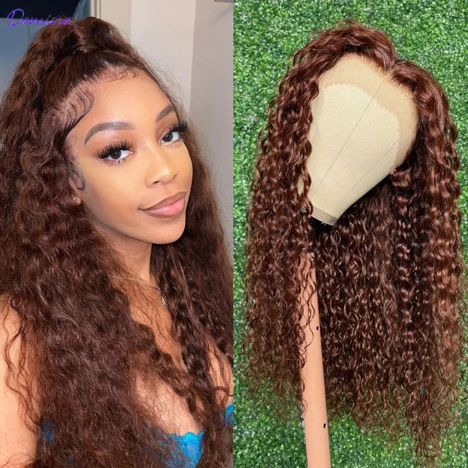 Chocolate Brown Deep Wave Lace Frontal Wig Colored Human Hair Wigs Natural Black Deep Wave Lace Front Wig Brazilian Curly Wig
