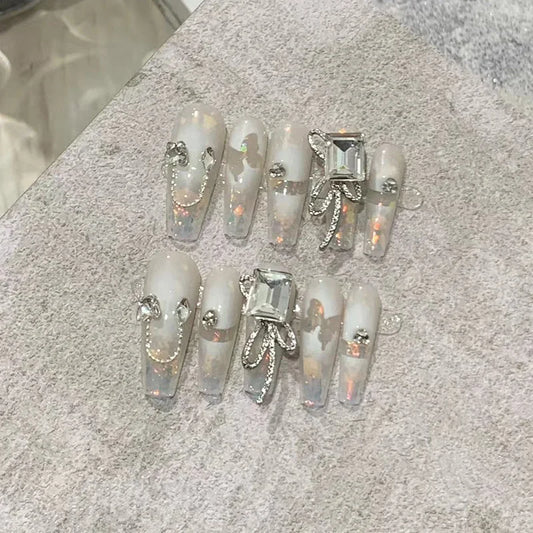 10 pezzi indossano chiodi falsi falsi unghie pure fatte a mano 【farfalla da sogno】 kit di potenziamento delle unghie gratuite