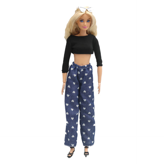 New 1/6 Doll Clothes Fashion Sleeveless Top and Casual Pants Denim Grid Daily Wear Accessories Clothes for Barbie Doll