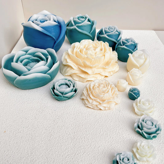 2023 Novo pacote de rosas de 14cm molde diy15cm peony lotus rose vela silicone Party Gift Flor Candle Mold