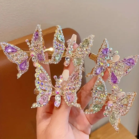Mobile Butterfly Hair Clip Water Diamond Diamond Cute Clevle Clip Anti Slip Summer Summer Feminino Decoração de Cabelo