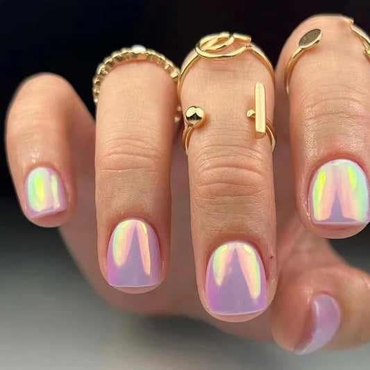24 st korta falska naglar söt fast färg fyrkantig falsk nagel fransk mild silvergradient avtagbar full täckning naglar