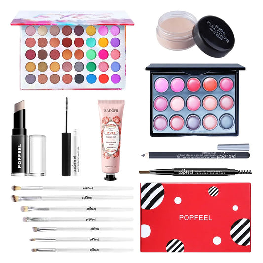 Cosmetics Gift Box, Eyeshadow Palette, Lip Gloss Set Lipstick Concealer Blush Mascara Eyeliner Loose Powder Brush Set All In One