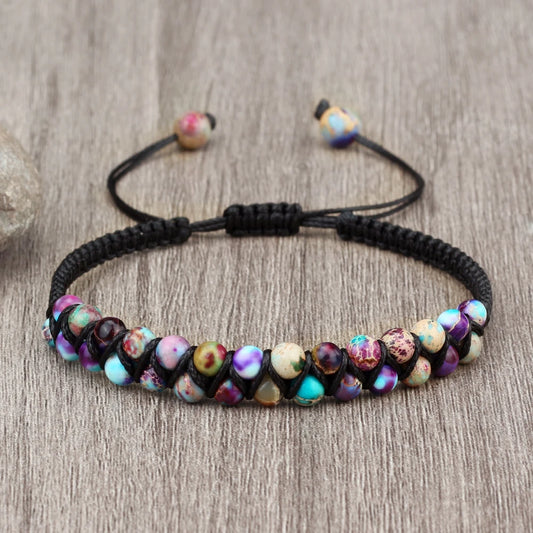 Peads de piedra natural de 4 mm vintage pulseras y brazaletes para mujeres cadenas de cuerda trenzadas ajustables hechas a mano joyas de meditación