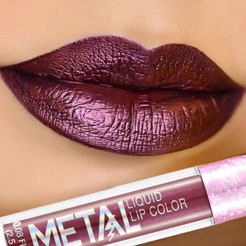 12 Colors Matte Metallic Lip Gloss Long Lasting Non-stick Cup Nude Matte Metallic Lip Color Lipstick Waterproof Lip Glaze Makeup