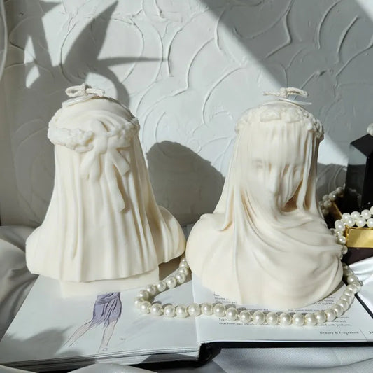 Gesluierde vrouw kaarsen siliconen schimmel vrouwelijke bruid antieke buste standbeeld sculptuur dame body siliconen schimmels