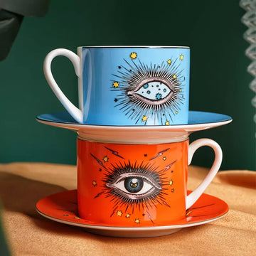 Novos olhos caneca de copo de café conjunto de pratos de cerâmica xícara de água européia de mesa de mesa da tarde de mesa da tarde