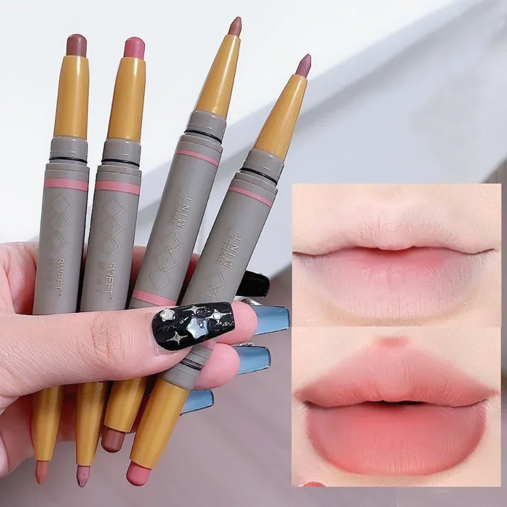 Double Sided Matte Lip Liner Pen Nude Pink Matte Velvet Solid Lip Gloss Waterproof Long Lasting Lipsticks Pencil Korean Makeup