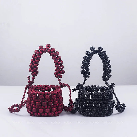 Akryl Crystal Stone Pärled Box Totes Handbag Mini Pearl Bag Designer Crossbody Bag Women Woven Small Purse New 2022