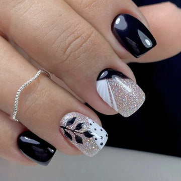 24-stks vierkante kop valse nagel stok-op nagels met lijm acryl nagels set druk op tips herbruikbare lijm nep nagels kunst manicure