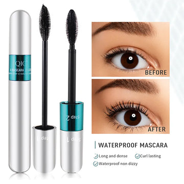 2 In 1 Eyelash 4D Lengthening Thick Black Mascara Silk Fiber Waterproof Smudge-proof Eye Lashes Volume Extension Cosmetic