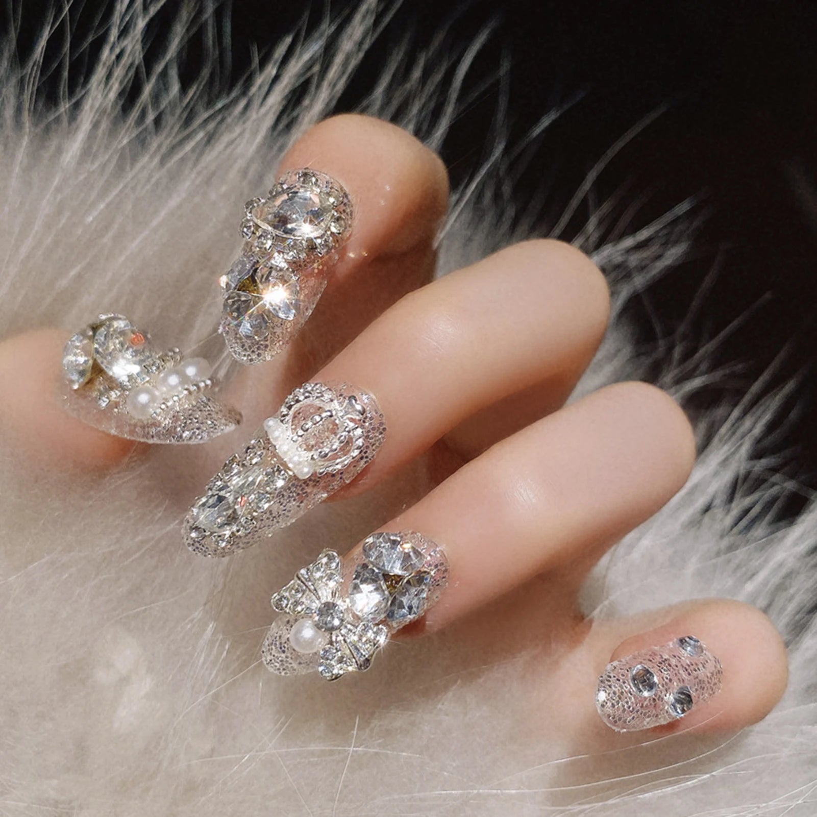24 pezzi/set sposa da sposa falsi chiodi glitter cristallo perla pela di rinestone toppa per unghie piena di punta dita di punta delle unghie.