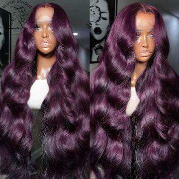 Dark Burgundy Lace Front Wigs Synthetic Body Wave Lace Wigs for Women Deep Purple 13X4 HD Lace Front Wigs T Part Glueless Wig