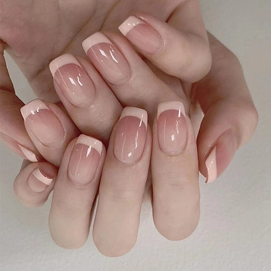 Mode 24st franska naglar för kvinnor enkla rosa ins stil falska naglar akryl falska fulltips falsk press på nagel