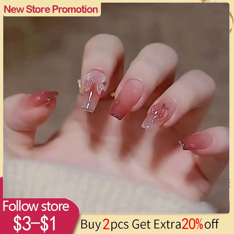 24 -stcs draagbare pers op nep nagels tips met lijm valse nagels ontwerp mooie sterrenpatroon meisje valse nagels herbruikbare manicure
