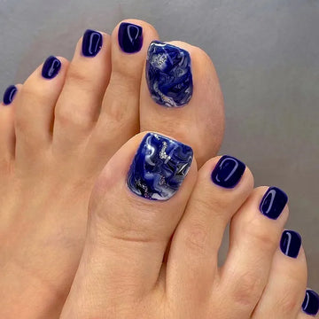Alowing blu tintura tintura glitter polvere di piedi artificiali unghie finte con colla a forma piatta corta indossabile