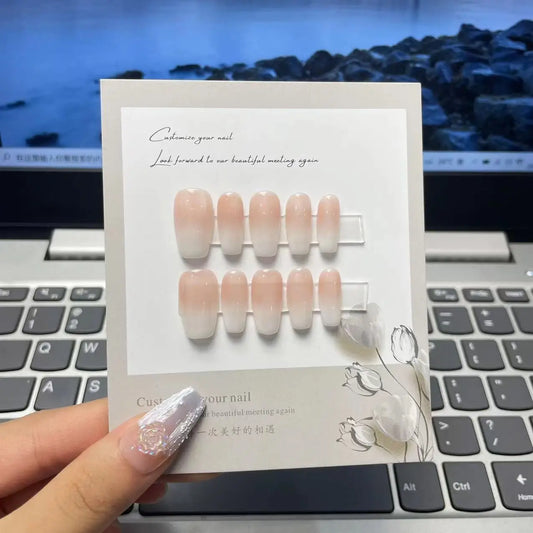 24 st/set bär korta falska naglar för flickor Tryck på nagelspetsar fullt omslag akryl med diamanter falska naglar konst fpdj164-13369
