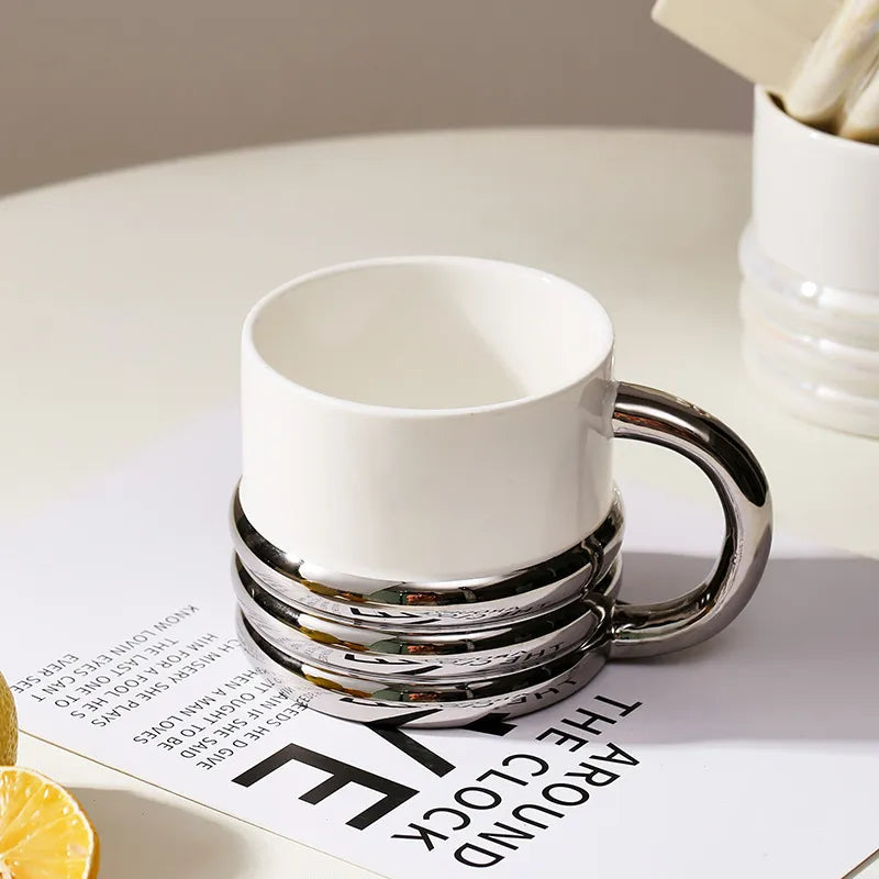 Taza de café de cerámica para parejas, taza chapada de estilo nórdico, moderna y duradera