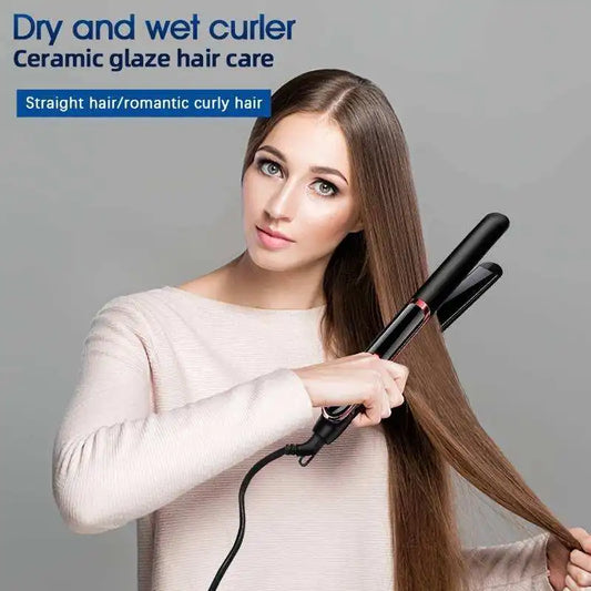2 In 1 Professional Hair Straightener Flat Irons Straight Curly Hair Ceramic Dual Voltage Curling Irons Negative Ion Hair Curler