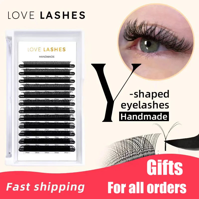 LOVE LASHES YY Shape Lash Fake Natural Eyelash Extensions C/D Brazilian Volume Fan Lash Hand-woven Cilios YY Double Tip Lashes