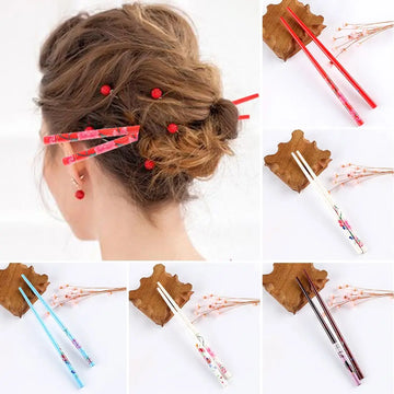 Women Retro Style Hair Stick Chopstick Hairpin Hand-carved Natural wood Colorful Hair Accessories Hair Care Fashion Styling Tool