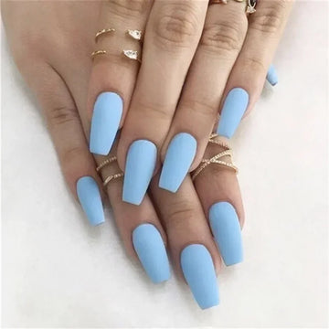 24 -stcs/doos blauwe nepnagels druk op valse nagel tips sticker nagel set nail art