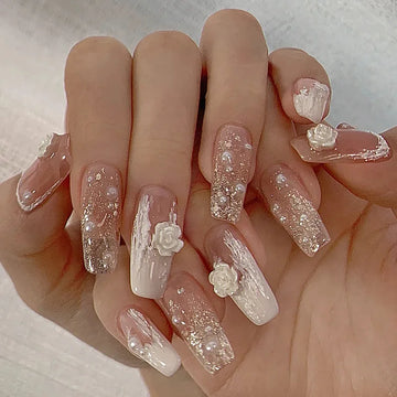 24 -st ballerina valse nagels Franse nepnagels met strass Pearl Artificial Full Cover Butterfly Nails Set Press op nagelstips
