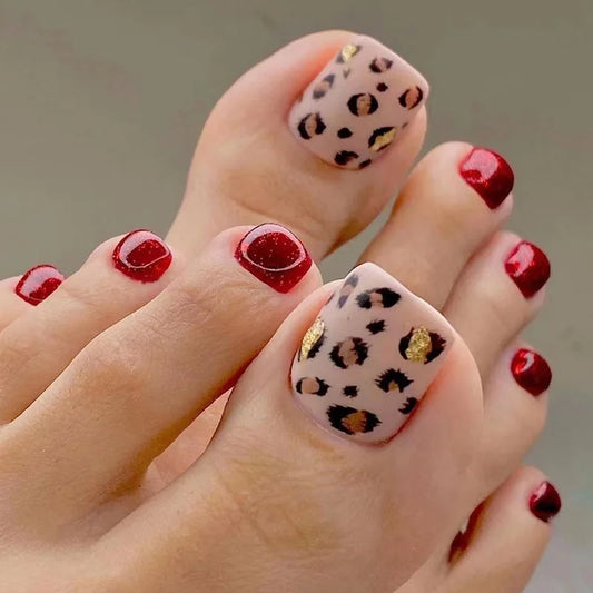 24 -stcs nep Franse teen nagels set druk op korte vierkante nagel tips draagbare valse nagels kleur diy mode voeten nagel set