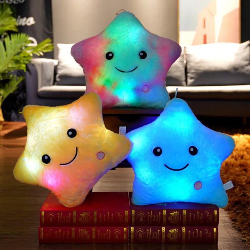34cm brinquedo criativo travesseiro luminoso macio pelúcia brilhante colorido estrelas almofada led luz brinquedos presente para crianças meninas