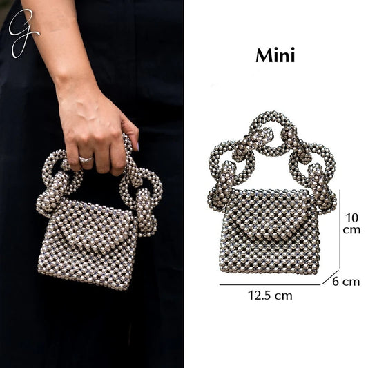Pearl beaded bag brand silver Acrylic crystal stone box tote handbag women handmade party purse wholsale