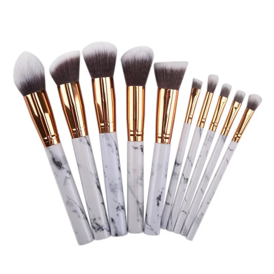 10Pcs/Set Makeup Brush Set Professional Marbling Handle Powder Foundation Eyeshadow Lip Make Up Brushes Set Beauty Tools