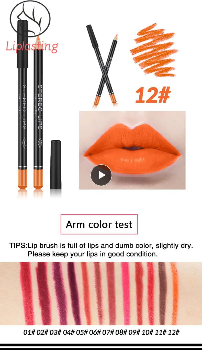 12 Colors Sexy Matte Lip Liner Lipstick Pen Fashion Long Lasting Pigments Waterproof Beauty Makeup Color Optional TSLM1