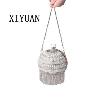 Xiyuan Ball Dinner Bag Tassel Ball Diamond set feesttas enkele schouder schuine span rhinestone avondtasje feesttas